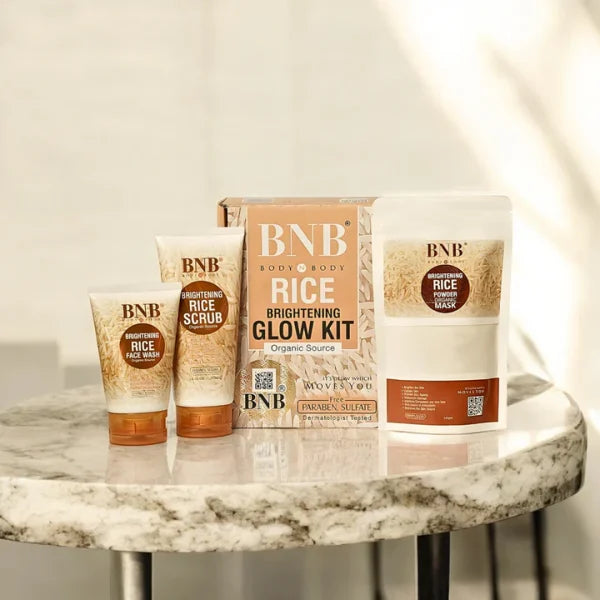 BNB - Rice Whitening And Glowing Facial Kit Sun Screen +face Wash+ Scrub+ Mask &amp 4 In 1