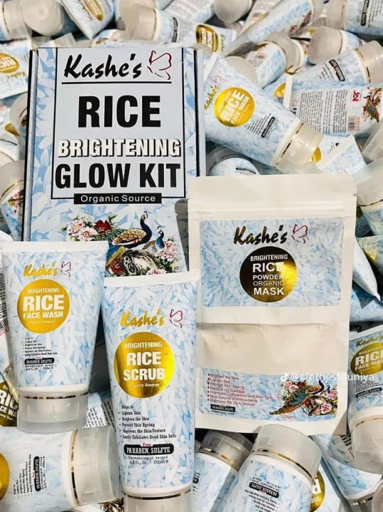 Kashe’s Rice Extract Bright +kashees Foundation & Glow Kit ( Rice Face Wash + Rice Scrub + Rice Mask +kashees Foundation )(pack Of 4 )