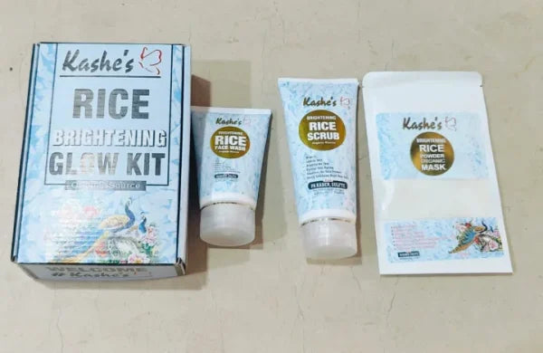 Kashe’s Rice Extract Bright +kashees Foundation & Glow Kit ( Rice Face Wash + Rice Scrub + Rice Mask +kashees Foundation )(pack Of 4 )