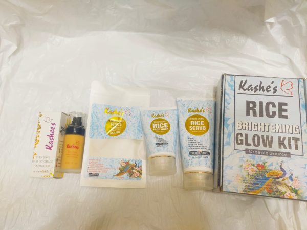 Kashe’s Rice Extract Bright +kashees Foundation & Glow Kit ( Rice Face Wash + Rice Scrub + Rice Mask +kashees Foundation )(pack Of 4 )